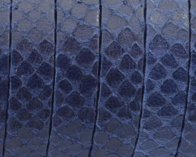 Cuero. Tira doblada. Plano 10x1,5mm. Grabado serpiente. Azul. Calidad superior