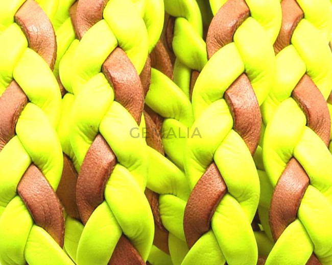 Cuero trenzado Plano 10x2,5mm. Amarillo fluor-natural.