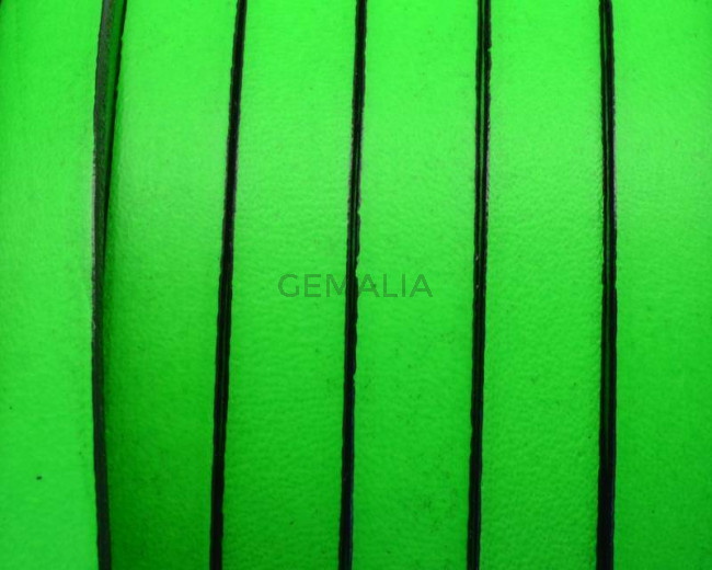 Cuero Plano 10x1,5mm. Verde fluor-Cantos negros. Calidad Superior