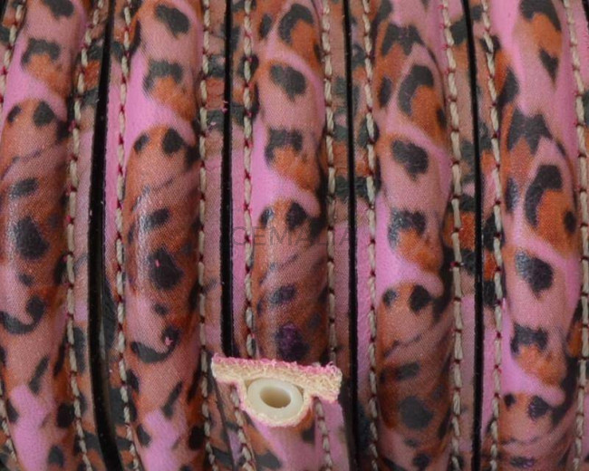 Cuero. Media caña. 10x5mm. Plumas.Rosa.Int.1,8mm. Calidad Superior
