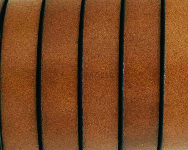 Cordon de Cuero Plano 10x1,5mm. Marron claro 2-Cantos negros. Calidad superior. Precio Especial