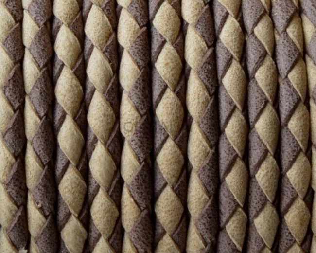 Cuero Trenzado Redondo 3mm. Denver.Beige-marron oscuro. Calidad superior