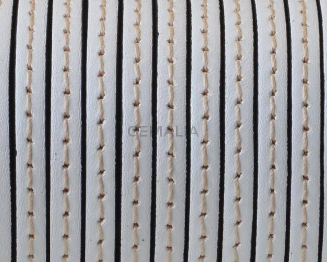 Cuero Plano cosido. 5x1,5mm. Blanco. Calidad superior
