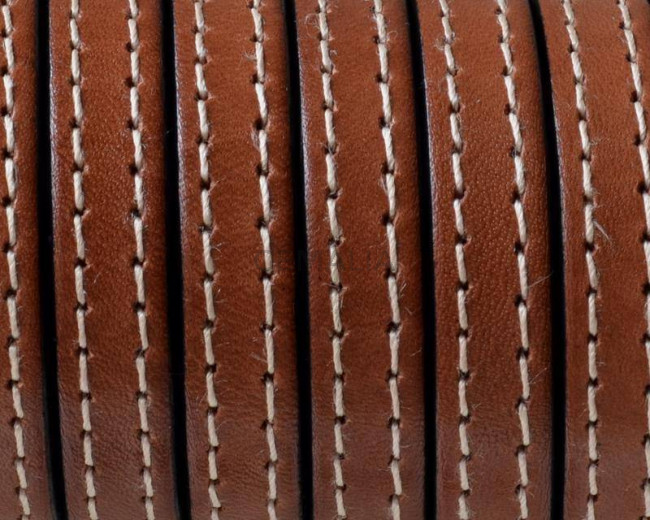 Cordon de Cuero Plano cosido. 10x2mm. Marron medio. Calidad superior. Precio Especial