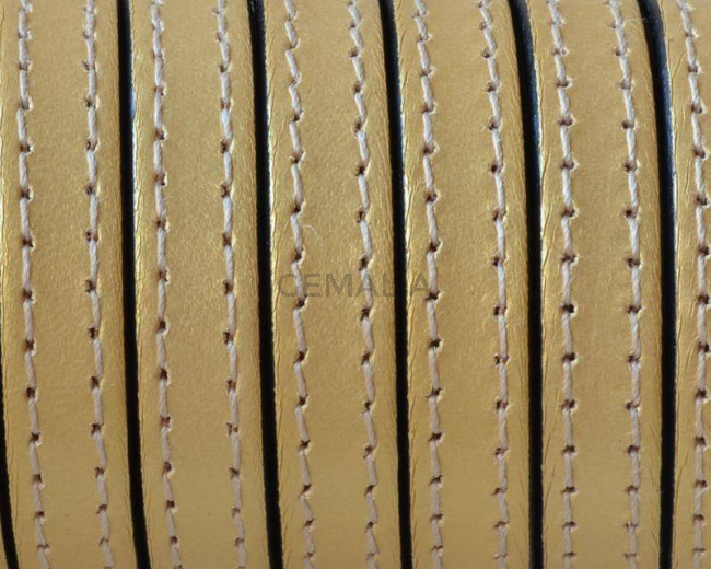 Cuero Plano cosido. 10x2mm. Oro metalizado. Calidad superior.