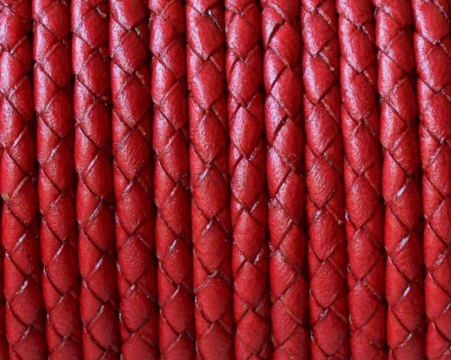 Cuero Trenzado Redondo 3mm. Rojo. Calidad superior.