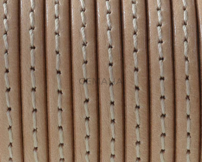 Cordon de Cuero. Plano cosido. 5x1,5mm. Natural - cantos al tono. Calidad superior. Precio Especial