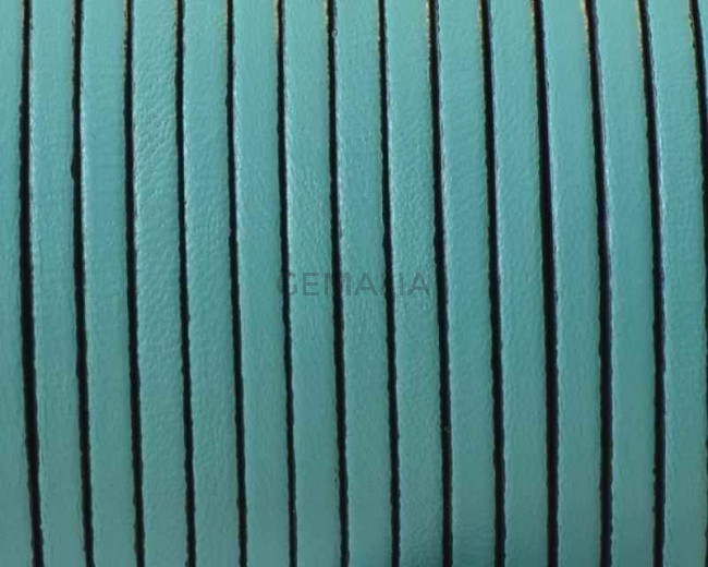 Cordon de cuero Plano 3x1,5mm. Verde mar-cantos negros. Calidad superior.