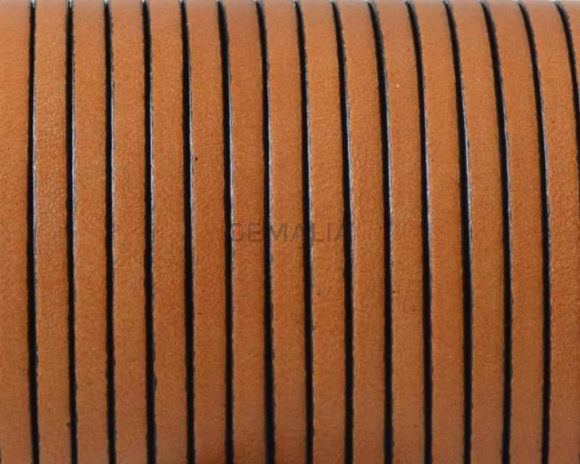 Cordon de cuero Plano 3x1,5mm. Marron claro-cantos negros. Calidad superior.