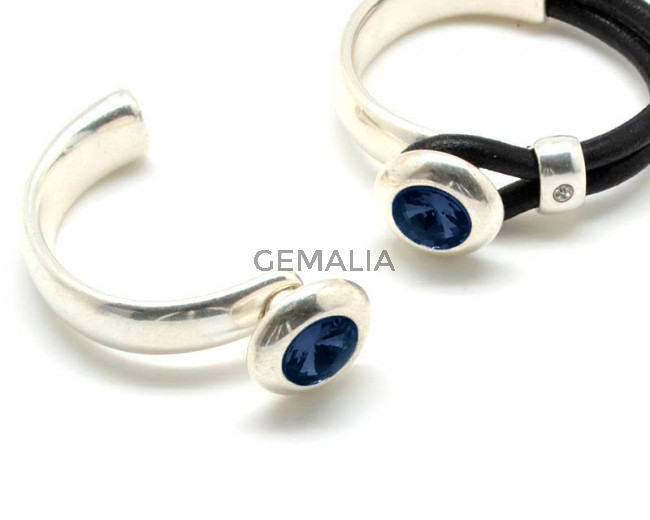 Media pulsera Zamak/SWAROVSKI. Moneda 20mm. Plateado-Montana.Int.10x5mm