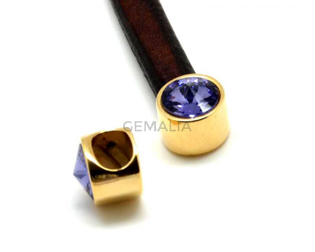 Terminal Zamak/SWAROVSKI regaliz. Moneda. Oro-Tanzanite. Int.10x6mm