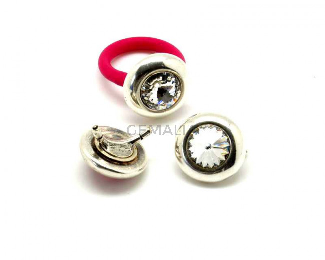 Zamak/SWAROVSKI.Accesorio Anillo.Moneda.20mm.Plateado.-Cristal.Base 2,2mm