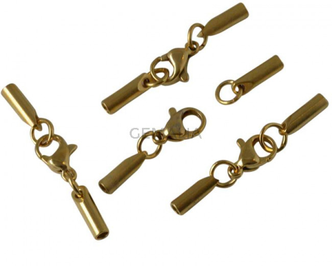 Acero inoxidable 304.  Terminal con mosqueton. 32x3x3mm.Dorado.Int.2mm