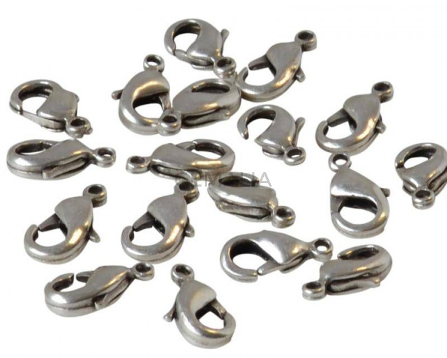 Cierre mosqueton latón. 5x10mm. Plateado.