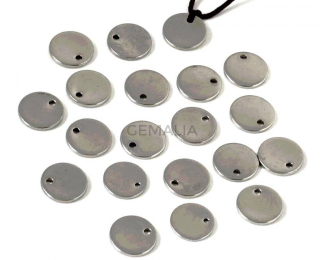 Acero inoxidable 304. Colgante. Moneda. 8x1mm. Plateado. Int.0,5mm