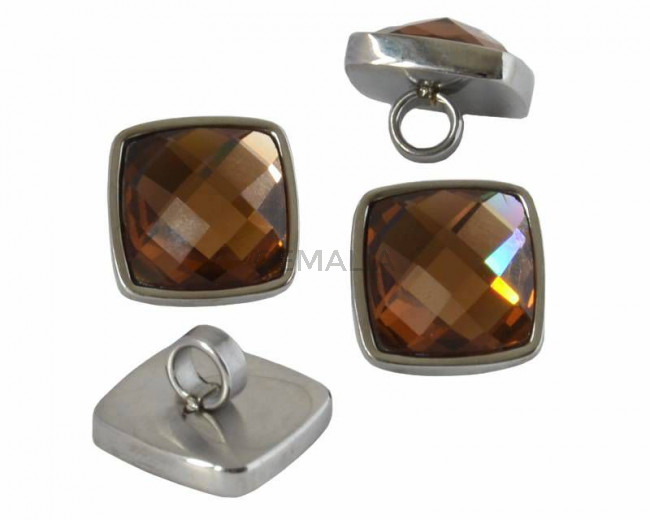 Entrepieza Acero inoxidable 304/Cristal. Cuadrado. 16x16mm. Plateado-golden shadow. Int.4mm