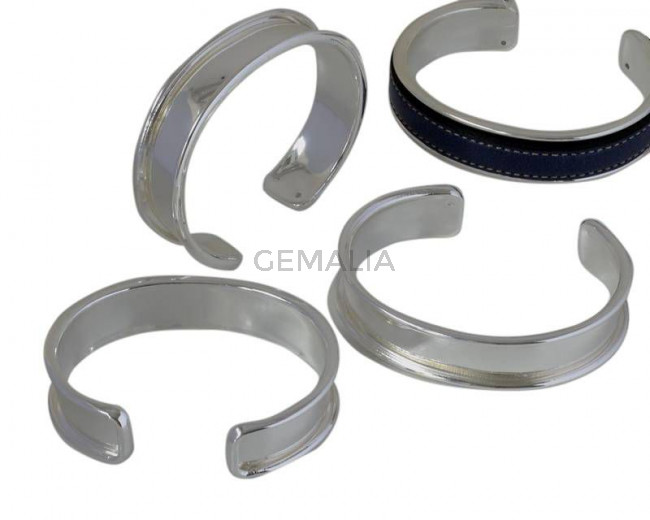 Base pulsera latón.  14,5x66mm. Plateado Brillante. Para Cuero 10mm.