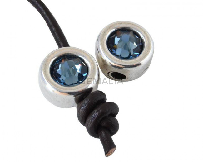 Entrepieza Zamak/SWAROVSKI. Moneda 12mm. Plateado-Denim Blue. Int.3mm