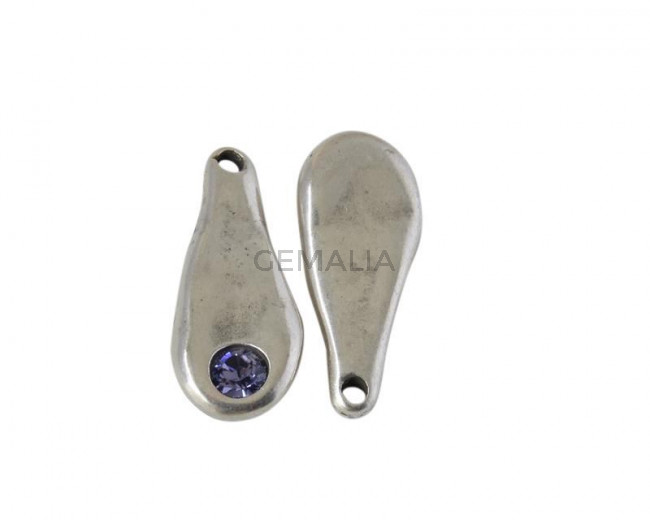 Colgante de SWAROVSKI y Zamak. Lagrima 23,5x10mm. Plateado-Tanzanite. Int.1,5mm