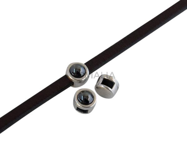 Entrepieza de SWAROVSKI y Zamak 6x4mm. Plateado-Jet Hematite. Int.3x2mm
