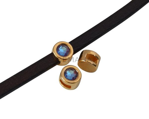 Entrepieza de SWAROVSKI y Zamak. Moneda 8mm. Dorado-Burgundy Delite. Int.5x2mm