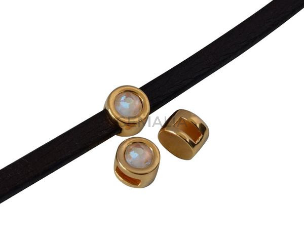 Entrepieza de SWAROVSKI y Zamak. Moneda 8mm. Dorado-Light Grey Delite. Int.5x2mm