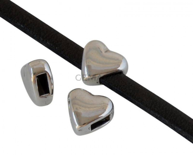 Entrepieza Corazón Zamak. 12x11mm. Plateado. Int.6x2,5mm