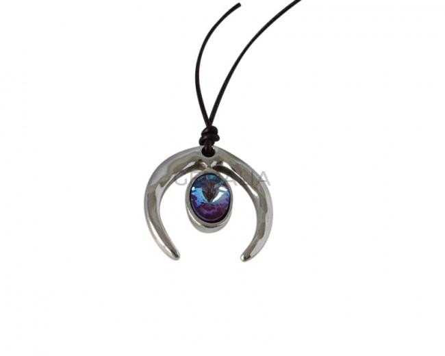 Colgante media luna de Swarovski y Zamak. 36x35mm. Plateado-Burgundy Delite. Int. 3mm. 