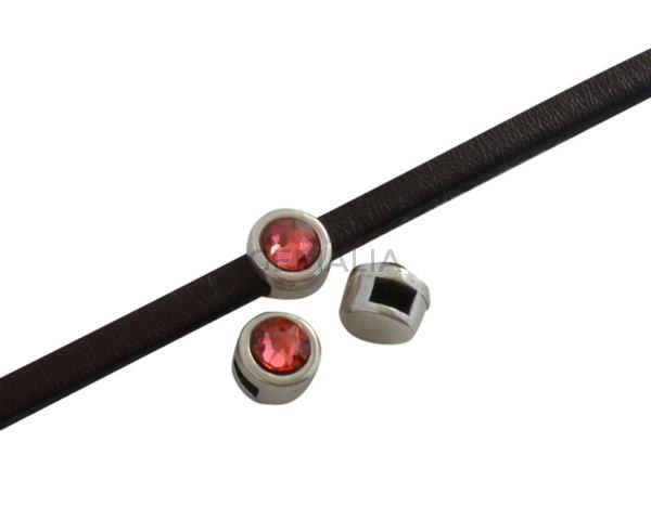 Entrepieza de SWAROVSKI y Zamak 6x4mm.Plateado-Padparadscha. Int.3x2mm