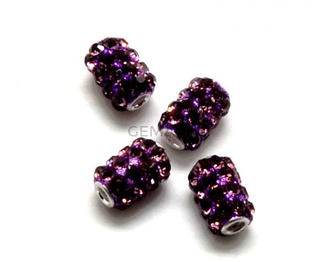Resina/Rhinestone. Barril. 10x13mm. Purple. Int.3mm aprox.