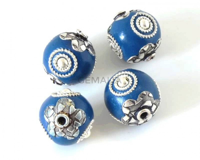 Resina/Metal. Bola. 17mm. Azul-plateado. Int.2mm aprox.