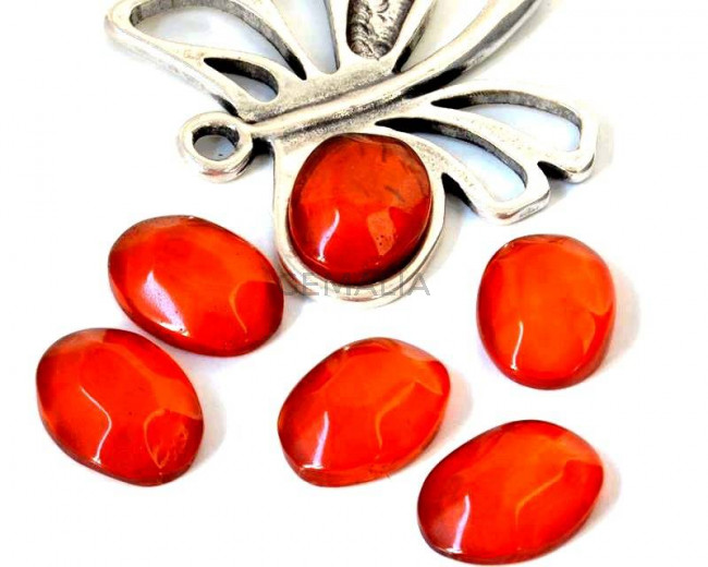Resina. Cabujon. Oval. 24x18mm.Naranja translúcido. Calidad Superior