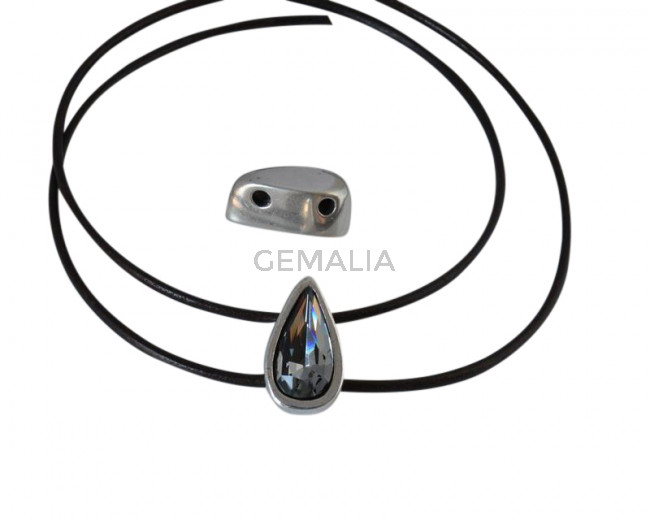 Conector de SWAROVSKI y Zamak 22x12,5x11mm. Plateado-Silver Night.Int.3mm
