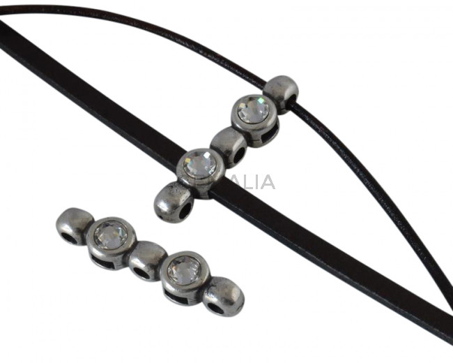 Conector de SWAROVSKI y Zamak 26x6mm. Plateado-Cristal.Int.1,8/3x1,7mm