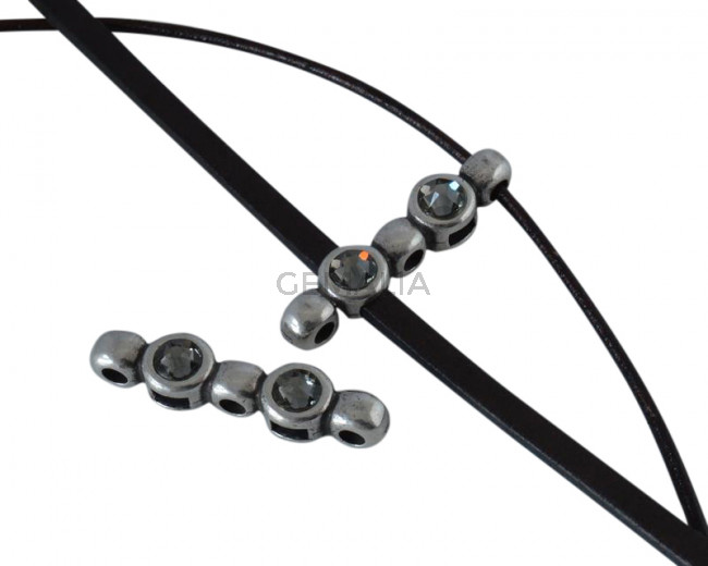 Conector de SWAROVSKI y Zamak 26x6mm. Plateado-Silver Night.Int.1,8/3x1,7mm