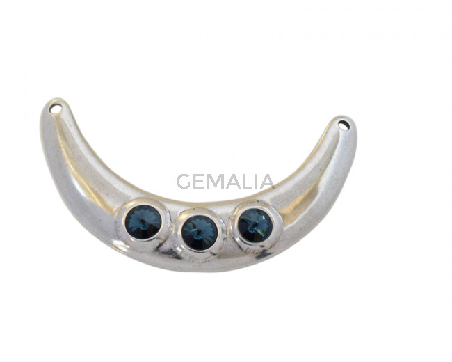 Gargantilla de Zamak y SWAROVSKI. 3 Rivolis 125x70mm. Plateado-Montana. Int.4mm