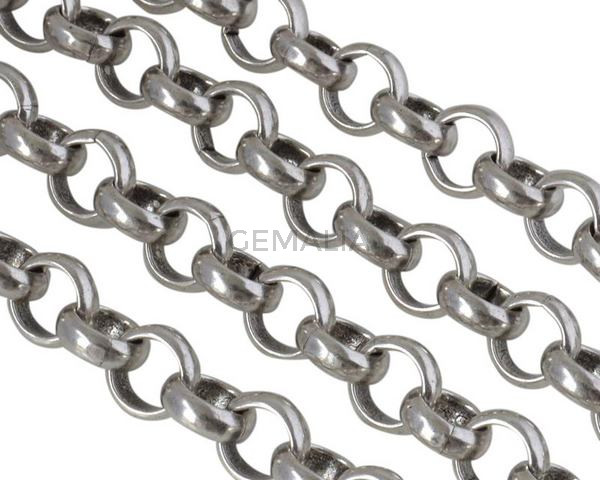 Cadena rolo de laton 10,2x10,2mm. Plateado.