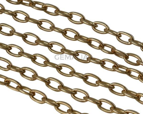 Laton. Cadena oval estabon 6x4mm. Dorado.