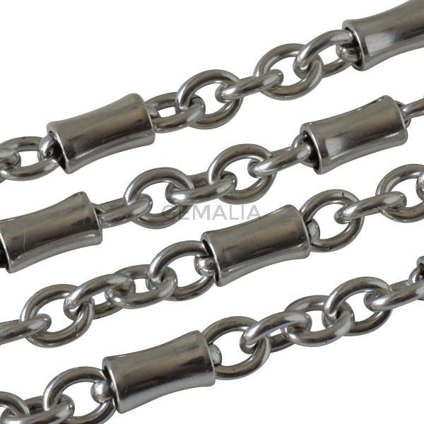 Cadena de laton tubo 12x7mm. Plateado. 