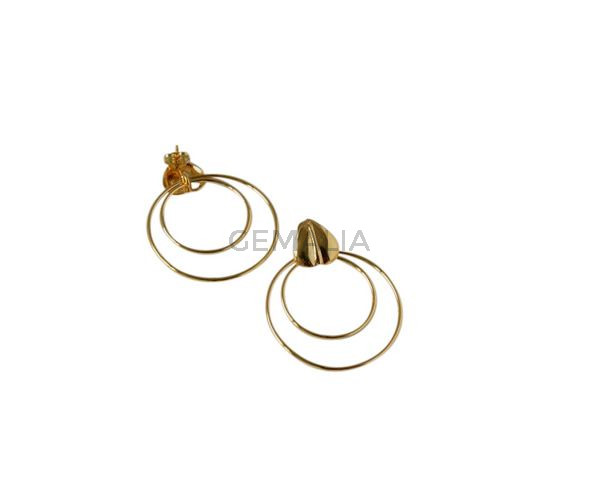 Laton. Pendiente aro 26-37mm corazon. Dorado.
