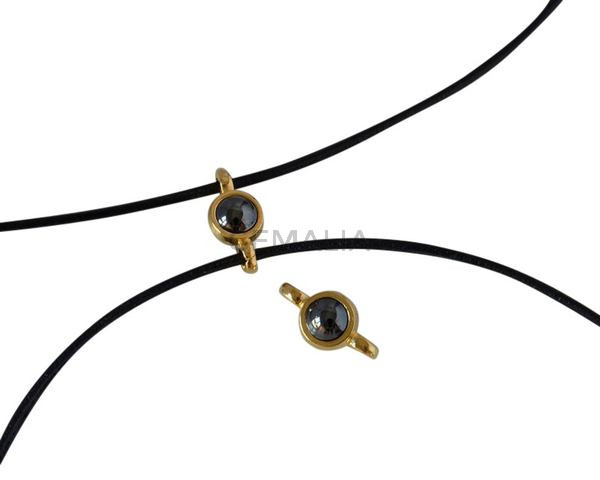 Conector de SWAROVSKI y Zamak 10x5mm. Dorado-Jet Hematite Pearl.Int.1,2mm