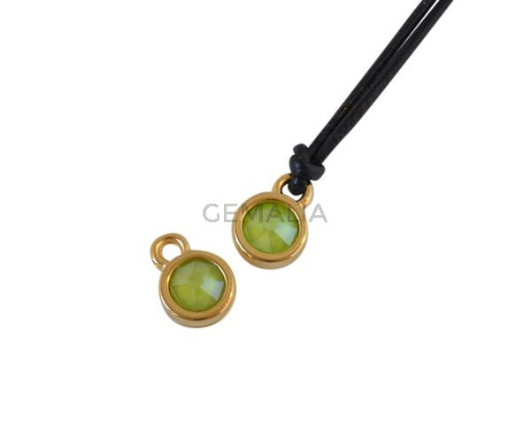 Colgante de SWAROVSKI y Zamak moneda 6,5x6,5mm. Dorado-Lime. Int.1,8mm