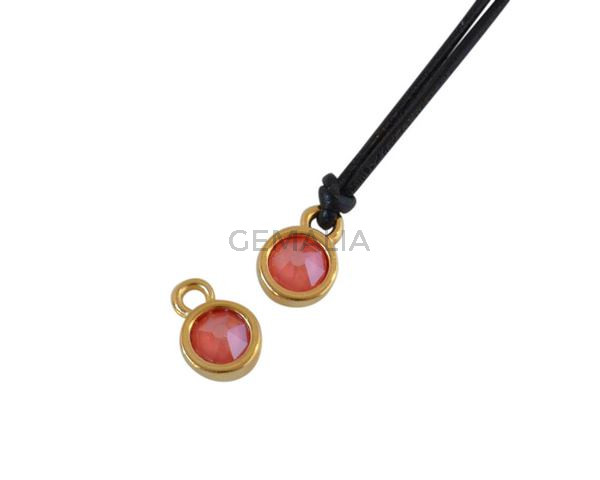 Colgante de SWAROVSKI y Zamak moneda 6,5x6,5mm. Dorado-Light Coral. Int.1,8mm