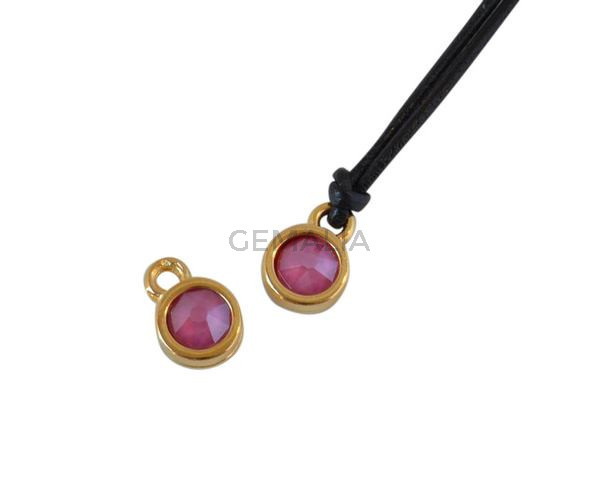 Colgante de SWAROVSKI y Zamak moneda 6,5x6,5mm. Dorado-Peony Pink. Int.1,8mm