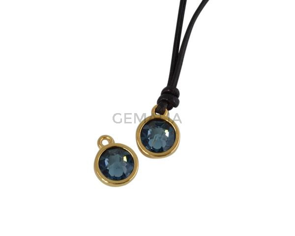 Colgante de SWAROVSKI y Zamak moneda 9x5x9,5mm. Dorado-Denim Blue. Int.1,5mm