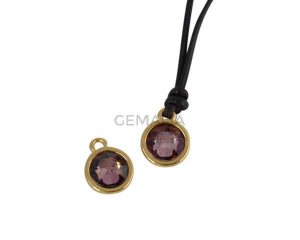 Colgante de SWAROVSKI y Zamak moneda 9x5x9,5mm. Dorado-Antique Pink. Int.1,5mm