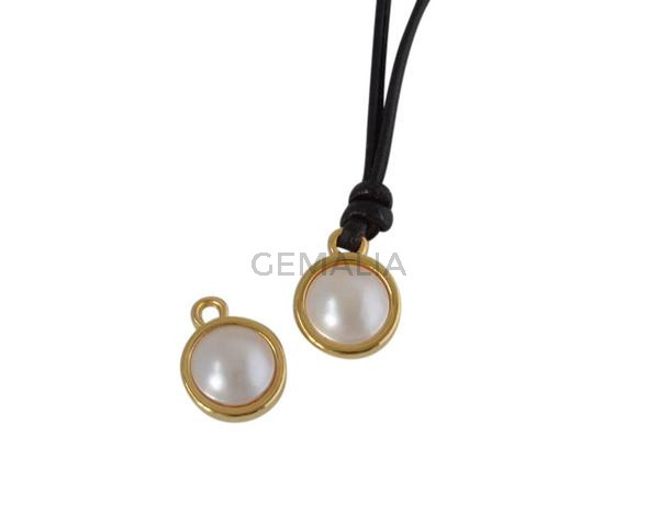 Colgante de SWAROVSKI y Zamak moneda 9x5x9,5mm. Dorado-Cream Pearl. Int.1,5mm