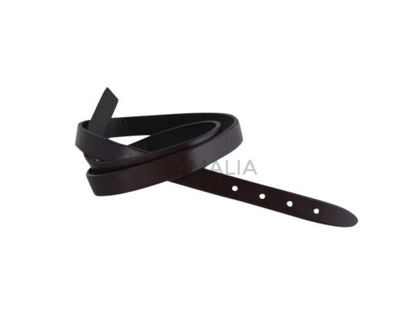 Tira de cuero para hebilla. 590x10mm. Marron oscuro-cantos negros. Calidad superior.