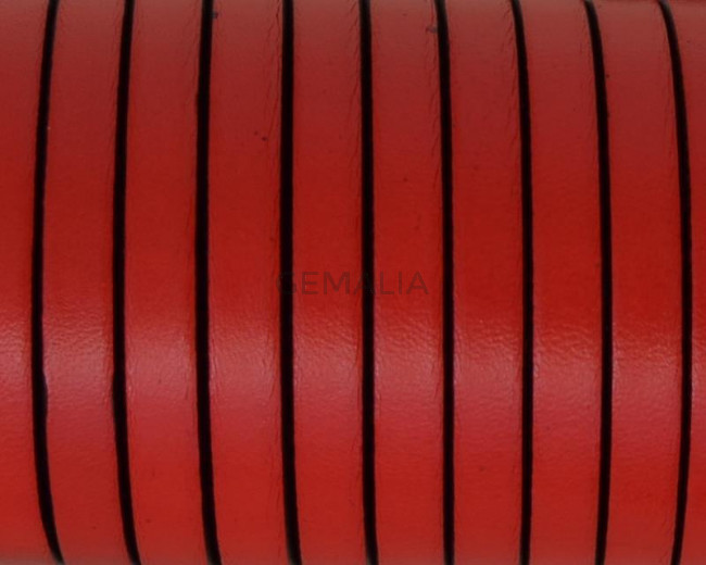 Cordon de cuero Plano 6x1,5mm. Rojo - cantos negros. Calidad superior.