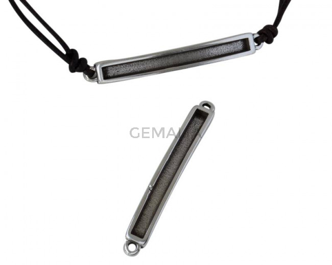 Conector de Zamak 44x5,6mm. Para cuero 3mm. Plateado. Int.1,5mm